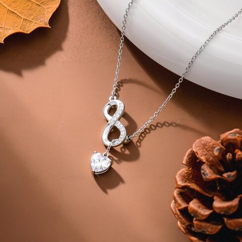 925 Sterling Silver Y Necklace for Women, Infinity Heart-Shaped Cubic Zirconia Pendant Necklace Clavicle Chain, Romantic Anniversary Birthday Gift for Wife in Kuwait