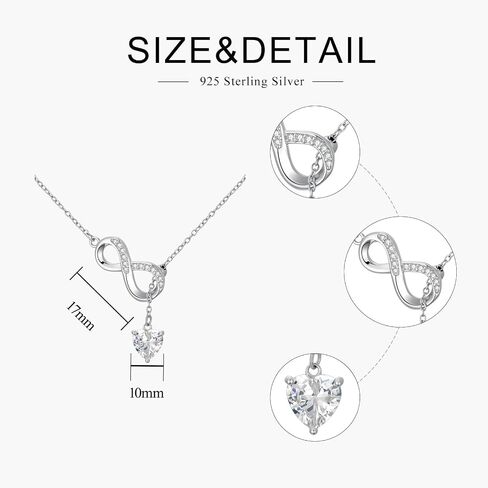 925 Sterling Silver Y Necklace for Women, Infinity Heart-Shaped Cubic Zirconia Pendant Necklace Clavicle Chain, Romantic Anniversary Birthday Gift for Wife in Kuwait