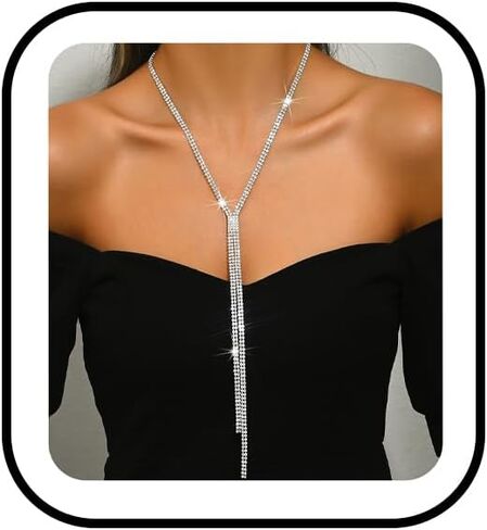 MIFYNN Silver Rhinestone Tassel Choker Necklace for Women Long Tassel Crystal Y Necklace Sparkly Statement Jewelry for Party Wedding Bridesmaid Gift in Kuwait