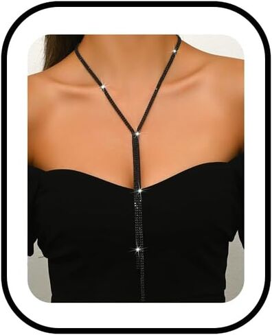 MIFYNN Silver Rhinestone Tassel Choker Necklace for Women Long Tassel Crystal Y Necklace Sparkly Statement Jewelry for Party Wedding Bridesmaid Gift in Kuwait