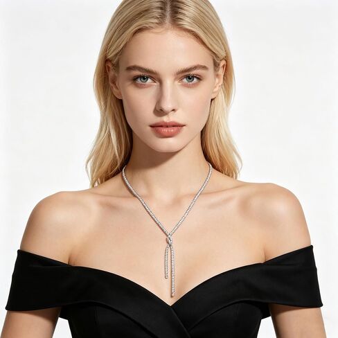 HZMAN Y-Drop Lariat Necklace for Women, Brass with Sparkling Crystal Tennis Chain, Lightweight Elegant Y Shape Necklace for Wedding Party Daily Wear in Kuwait