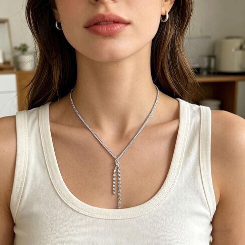 HZMAN Y-Drop Lariat Necklace for Women, Brass with Sparkling Crystal Tennis Chain, Lightweight Elegant Y Shape Necklace for Wedding Party Daily Wear in Kuwait