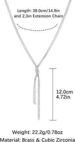 HZMAN Y-Drop Lariat Necklace for Women, Brass with Sparkling Crystal Tennis Chain, Lightweight Elegant Y Shape Necklace for Wedding Party Daily Wear in Kuwait