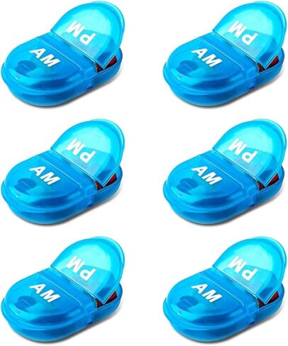 Pill Case for Purse Small Pill Organizer Portable Travel Daily Pill Containers AM & PM Mini Pill Box Vitamin, Fish Oil, Supplement Holder (Blue) in Kuwait