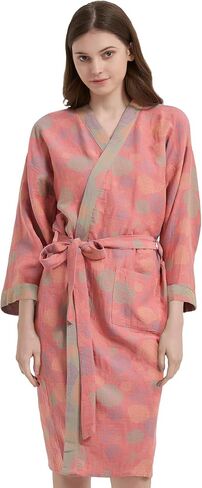 Haseil Women's Cotton Gauze Robe Lightweight Kimono Bathrobe Double Layer Breathable Lounge Robe Soft Jacquard Sleepwear in Saudi Arabia