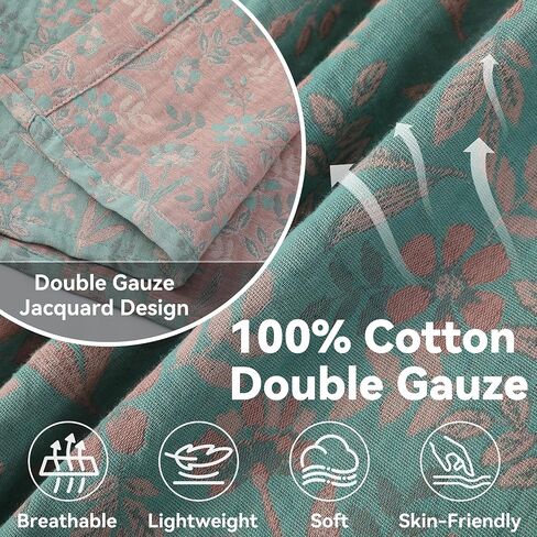 Haseil Women's Cotton Gauze Robe Lightweight Kimono Bathrobe Double Layer Breathable Lounge Robe Soft Jacquard Sleepwear in Saudi Arabia