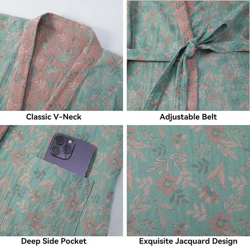 Haseil Women's Cotton Gauze Robe Lightweight Kimono Bathrobe Double Layer Breathable Lounge Robe Soft Jacquard Sleepwear in Saudi Arabia