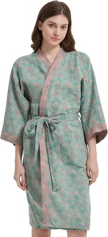 Haseil Women's Cotton Gauze Robe Lightweight Kimono Bathrobe Double Layer Breathable Lounge Robe Soft Jacquard Sleepwear in Saudi Arabia