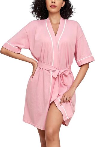 Women's 100% Cotton Robes Summer Lightweight Bathrobe Short Kimono Robe for Women Soft Loungewear with Pockets in Saudi Arabia