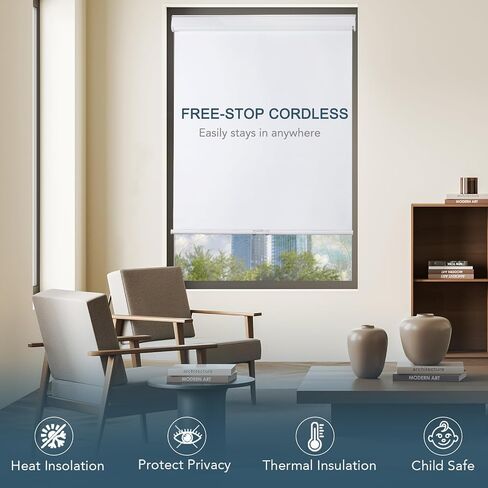 Roller Window Shades Free-Stop Cordless Blackout Blinds, Thermal Insulated Pull Down Shades for Windows, UV Protection Fabric Roller Blinds for Home Office (36" Wx72 H, White) in Saudi Arabia