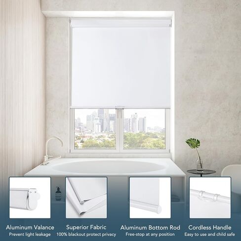 Roller Window Shades Free-Stop Cordless Blackout Blinds, Thermal Insulated Pull Down Shades for Windows, UV Protection Fabric Roller Blinds for Home Office (36" Wx72 H, White) in Saudi Arabia