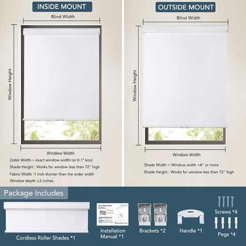 Roller Window Shades Free-Stop Cordless Blackout Blinds, Thermal Insulated Pull Down Shades for Windows, UV Protection Fabric Roller Blinds for Home Office (36" Wx72 H, White) in Saudi Arabia