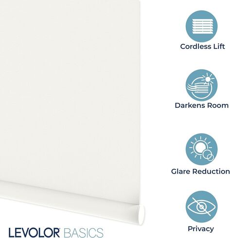 LEVOLOR Basics Cordless Fabric Roller Shade, Easy to Install Blackout Shades for Windows, Neutral White, Fits up to 22" Width and 72" Length, Home Solution for Any Space or Room Decor in Saudi Arabia