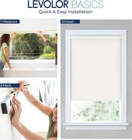 LEVOLOR Basics Cordless Fabric Roller Shade, Easy to Install Blackout Shades for Windows, Neutral White, Fits up to 22" Width and 72" Length, Home Solution for Any Space or Room Decor in Saudi Arabia