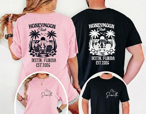 Honeymoon Shirt Matching Couple Shirts Honeymoon Club Shirt Custom Mr and Mrs Shirt Beach Vacation Shirt Multi in Saudi Arabia