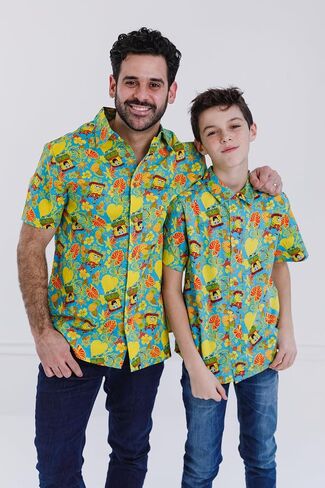 SPONGEBOB SQUAREPANTS Hawaiian Adult Matching Family Hawaiian Button Down Shirt Sizes (X-Small - 2XL) in Kuwait