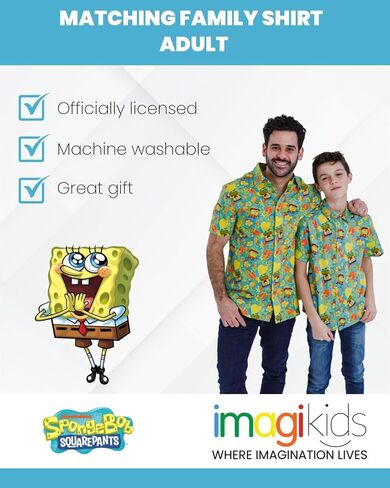 SPONGEBOB SQUAREPANTS Hawaiian Adult Matching Family Hawaiian Button Down Shirt Sizes (X-Small - 2XL) in Kuwait