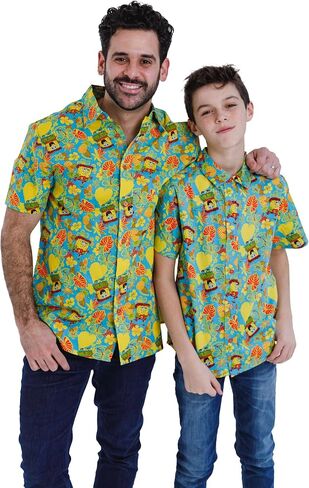 SPONGEBOB SQUAREPANTS Hawaiian Adult Matching Family Hawaiian Button Down Shirt Sizes (X-Small - 2XL) in Kuwait