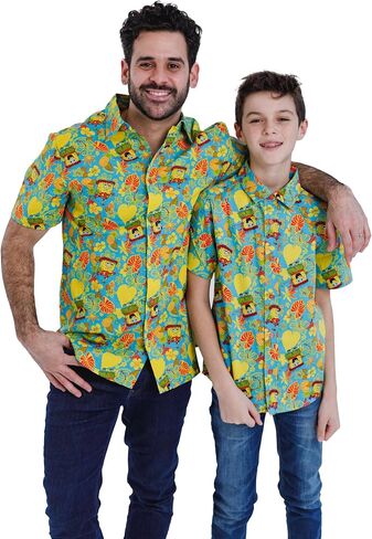 SPONGEBOB SQUAREPANTS Hawaiian Adult Matching Family Hawaiian Button Down Shirt Sizes (X-Small - 2XL) in Kuwait