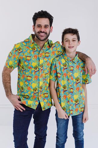 SPONGEBOB SQUAREPANTS Hawaiian Adult Matching Family Hawaiian Button Down Shirt Sizes (X-Small - 2XL) in Kuwait