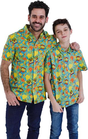 SPONGEBOB SQUAREPANTS Hawaiian Adult Matching Family Hawaiian Button Down Shirt Sizes (X-Small - 2XL) in Kuwait