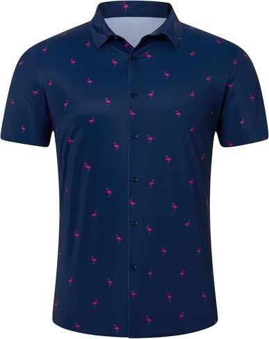 Men Short Sleeve Button Down Stretchy Muscle Shirts Skinny Performance Wrinkle Free Dress Shirts in Saudi Arabia