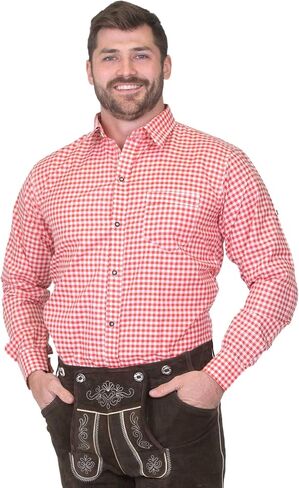 Dirndl Trachten Haus German Blue Plaid Lederhosen Longsleeve/Shortsleeve Button Down Shirt in Kuwait