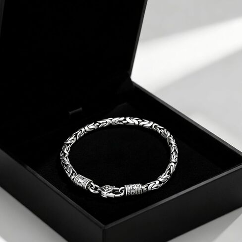 Italian Handmade Sterling Silver Mens Bracelets | Solid S925 Chain Bracelets | Men's Silver Bracelet Gift for Dad, Boyfriend, Son, My Man (8.6" Nepalese Plateau Style) in Saudi Arabia