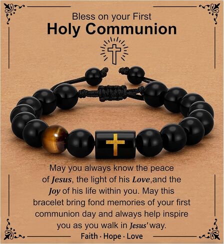 Fathers Day Gift- Cross Bracelets for Men Dad Handmade Natural Black Onyx Tiger Eye Stone Beads Bracelet Christian Christmas Birthday Gifts for Him in Saudi Arabia