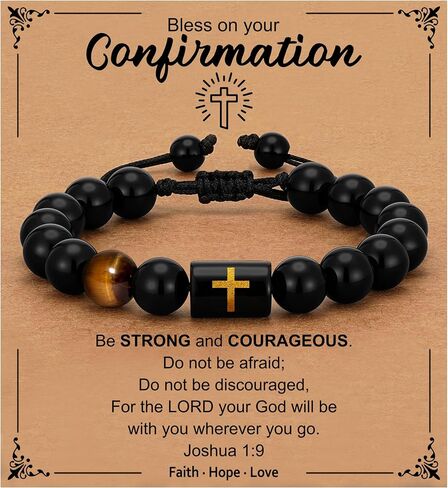 Fathers Day Gift- Cross Bracelets for Men Dad Handmade Natural Black Onyx Tiger Eye Stone Beads Bracelet Christian Christmas Birthday Gifts for Him in Saudi Arabia