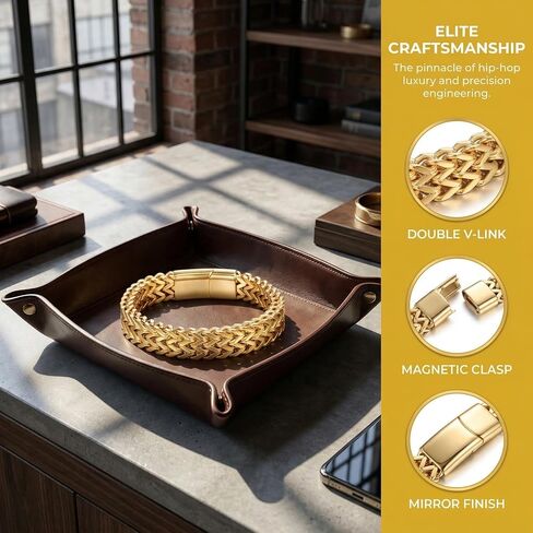 18k Gold Men's Hip-Hop Cuban Chain Bracelet, Paired with Mesh Bracelet, Fashion Accessories for Father's Day, Birthday, Valentine's Day Gifts in Kuwait