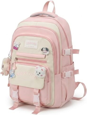 Large Aesthetic Multi-Compartment Backpack Casual Daily Use Daypack Travel Essential with Cute Charms & Pins (Blue) in Saudi Arabia