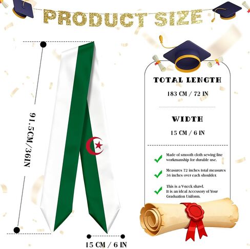 Algeria Flag Graduation Stole Sash for Study Aboard International Students Abroad Adult Unisex in Saudi Arabia