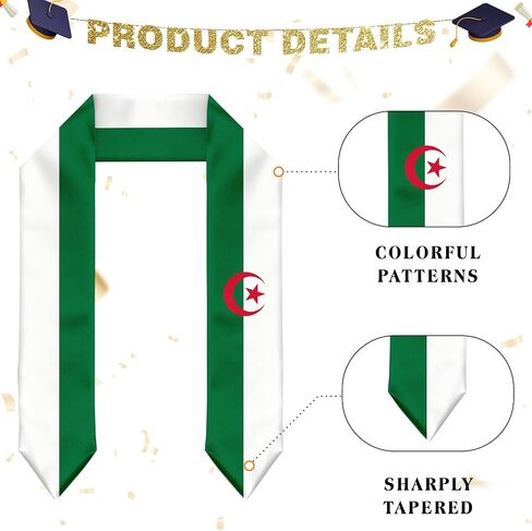 Algeria Flag Graduation Stole Sash for Study Aboard International Students Abroad Adult Unisex in Saudi Arabia