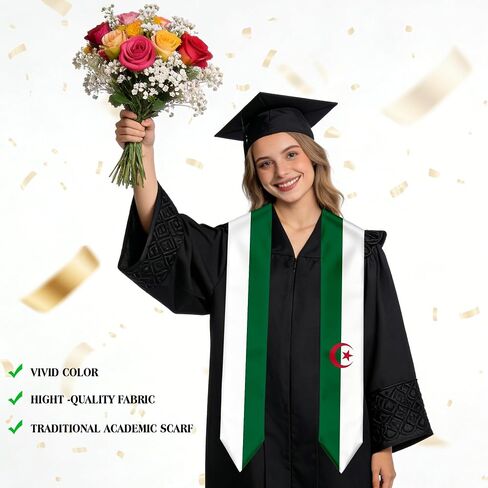 Algeria Flag Graduation Stole Sash for Study Aboard International Students Abroad Adult Unisex in Saudi Arabia