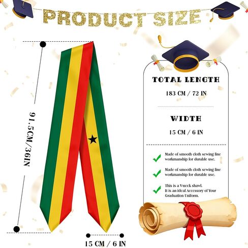 Ghana Flag Graduation Stole Sash for Study Aboard International Students Abroad Adult Unisex in Saudi Arabia