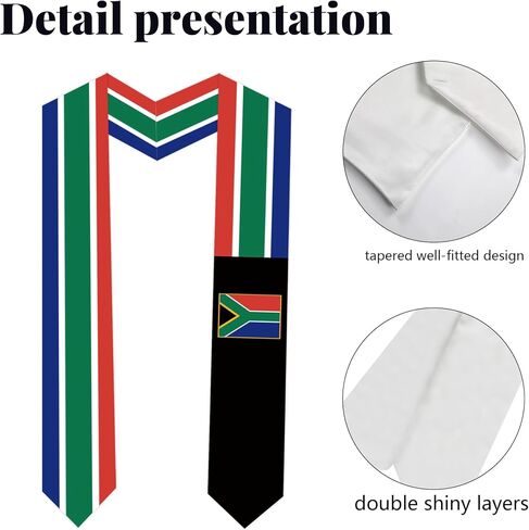 South Africa Flag Graduation Sash Satin Scarf 72" Stole for Abroad Student International Study Class in Saudi Arabia