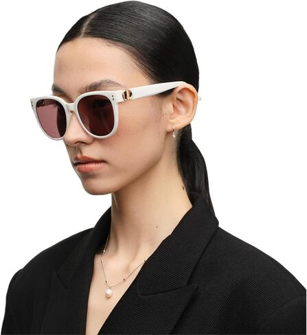 Oversized Square Sunglasses for Women Men, Lightweight TR90 Polarized Shades with Geometric Hinge, Anti-Oil UV400 Eyewear for Vacation, Glacial White, Brand of EssilorLuxottica in Saudi Arabia