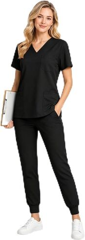 Women’s Scrub Set, V-neck Top & Jogger Pants with 9 Pockets, Yoga Medical Uniform Nursing Scrubs for Women Set in Saudi Arabia