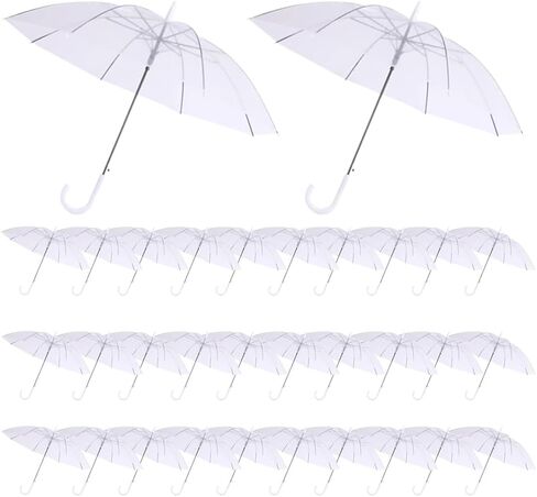 30 Pcs Wedding Clear Umbrella Bulk for Rain, Large Windproof Stick Umbrellas with White J-Hook Handle for Guests, Wedding Bride Groom Photography, Prom, Graduation, Golf, Parties, Transparent Umbrella in Saudi Arabia