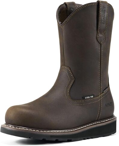 NINGO Steel Toe Work Boots for Men, Comfortable Waterproof and Slip Resistant Wellington Leather Boots, Pull On Design, EH Protection with Goodyear Construction Shoes for Industrial, Farm, and Welding in Saudi Arabia