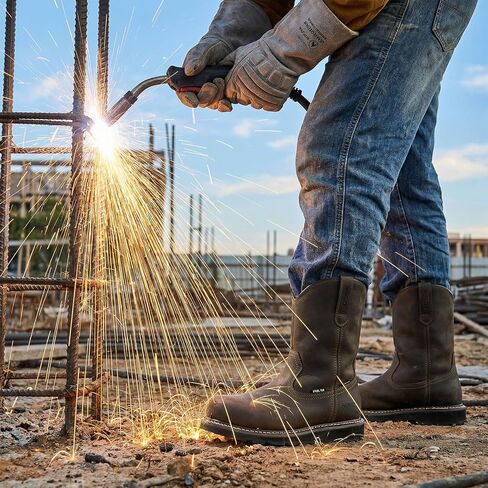 NINGO Steel Toe Work Boots for Men, Comfortable Waterproof and Slip Resistant Wellington Leather Boots, Pull On Design, EH Protection with Goodyear Construction Shoes for Industrial, Farm, and Welding in Saudi Arabia