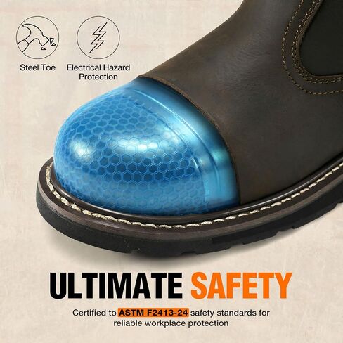 NINGO Steel Toe Work Boots for Men, Comfortable Waterproof and Slip Resistant Wellington Leather Boots, Pull On Design, EH Protection with Goodyear Construction Shoes for Industrial, Farm, and Welding in Saudi Arabia
