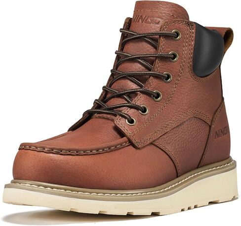 NINGO Soft Toe Work Boots for Men, Lightweight Comfortable Moc Toe Wedge Sole Construction Boots with Full Grain Leather, Non Slip Water Resistant EH Rated Safety Shoes for Industrial, Welding in Saudi Arabia