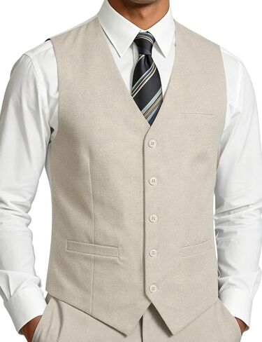 JEMITOP Men's Lightweight Texture Slim Fit Dress Vest Wedding Formal Vintage Tuxedo Suit Vest with Pocket in Kuwait