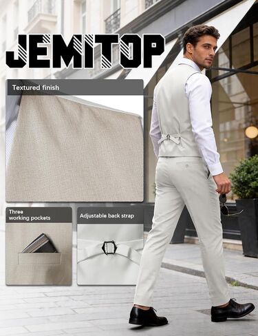JEMITOP Men's Lightweight Texture Slim Fit Dress Vest Wedding Formal Vintage Tuxedo Suit Vest with Pocket in Kuwait