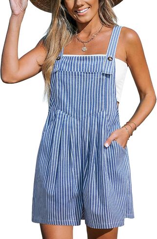 CUPSHE Women’s Stripe Overalls Adjustable Button Straps Smocked Waist Pocket Summer Romper in Kuwait