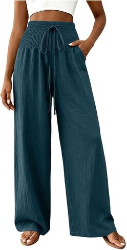 Womens Palazzo Pants Wide Leg Flowy Drawstring High Waisted Casual Trousers 2026 Summer Work Slacks with Pockets in Kuwait