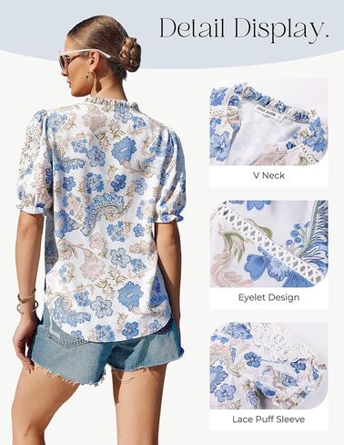 GRACE KARIN Women Boho Floral Tops, Summer Short Sleeve Shirts, V Neck Dressy Casual Blouse Work Printed 2026 Spring Trendy in Kuwait