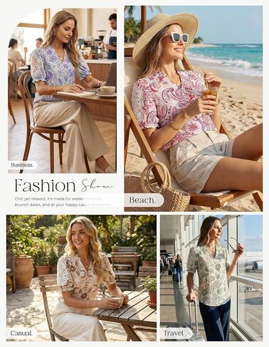 GRACE KARIN Women Boho Floral Tops, Summer Short Sleeve Shirts, V Neck Dressy Casual Blouse Work Printed 2026 Spring Trendy in Kuwait